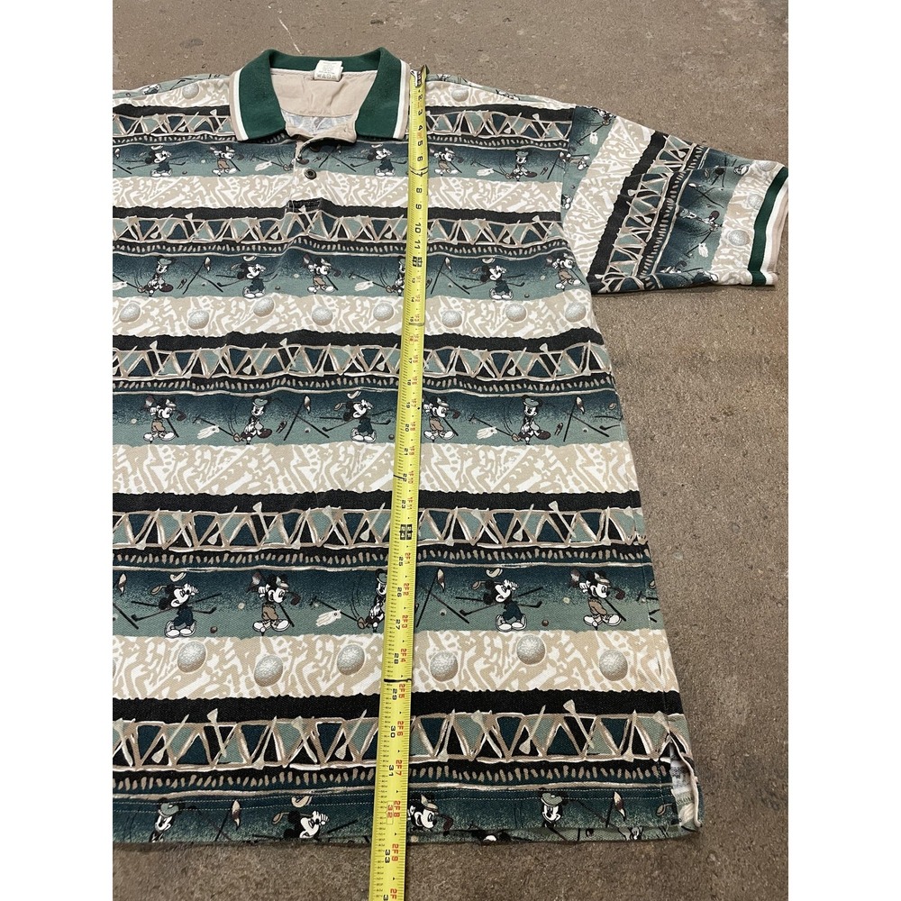 Vintage Disney Mickey Mouse Golf Polo Shirt Mens 2XL Green‎ Allover Print 90s - Picture 13 of 16
